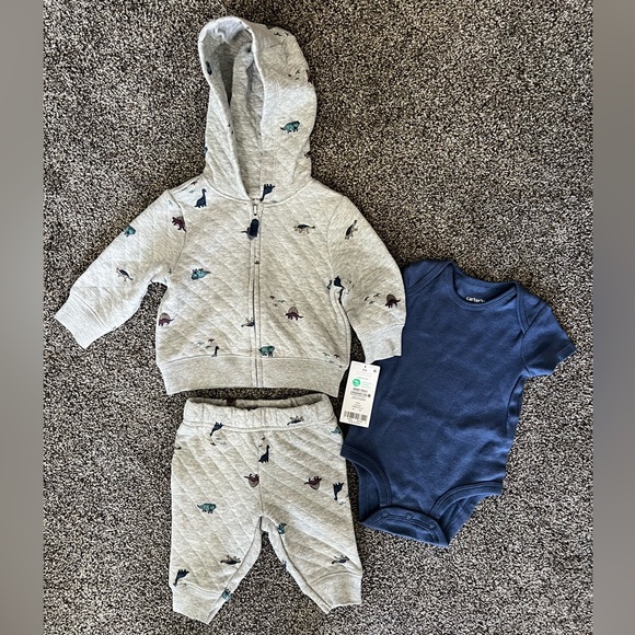 Carter’s Baby Quilted 3 Piece Hooded Jacket Set, 3M, Heather Gray & Navy - Picture 2 of 7
